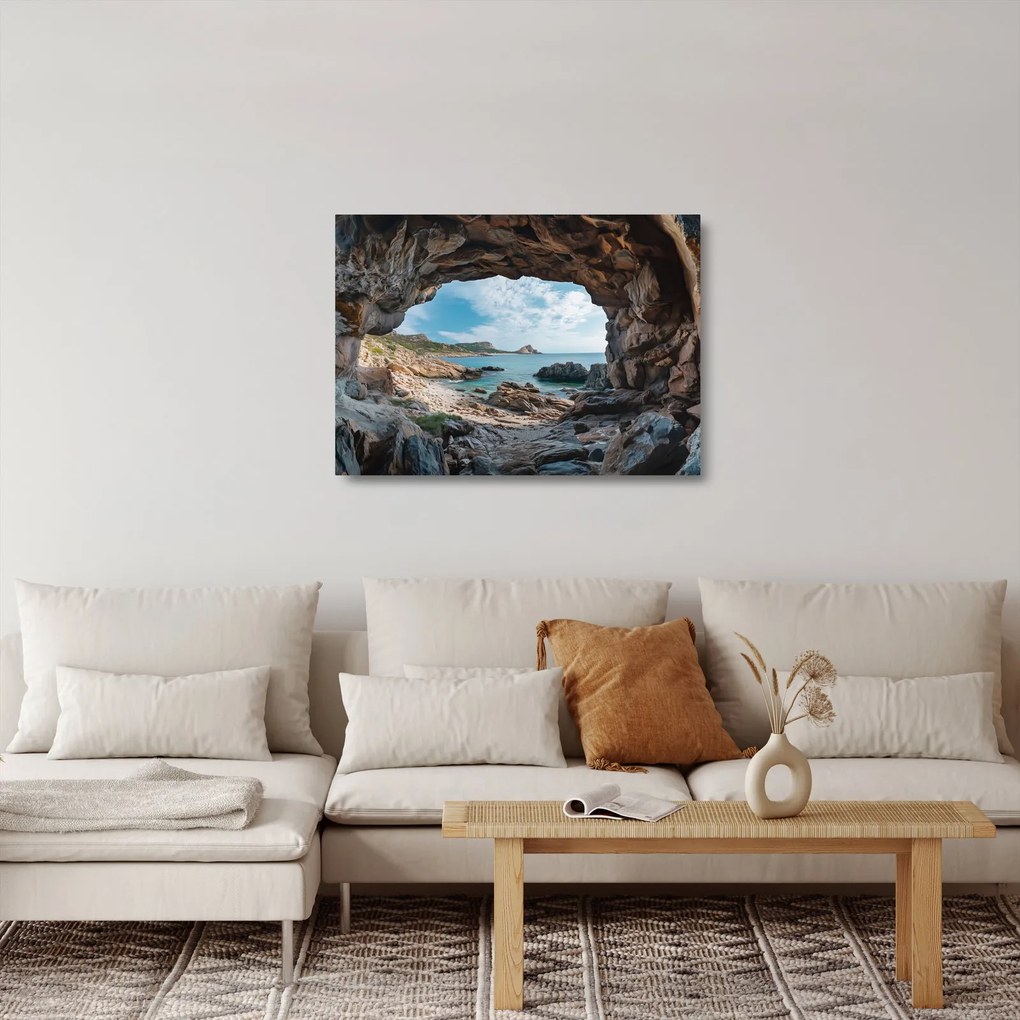 Tablou pe sticlă - Peșteră lângă mare (70x50 cm)