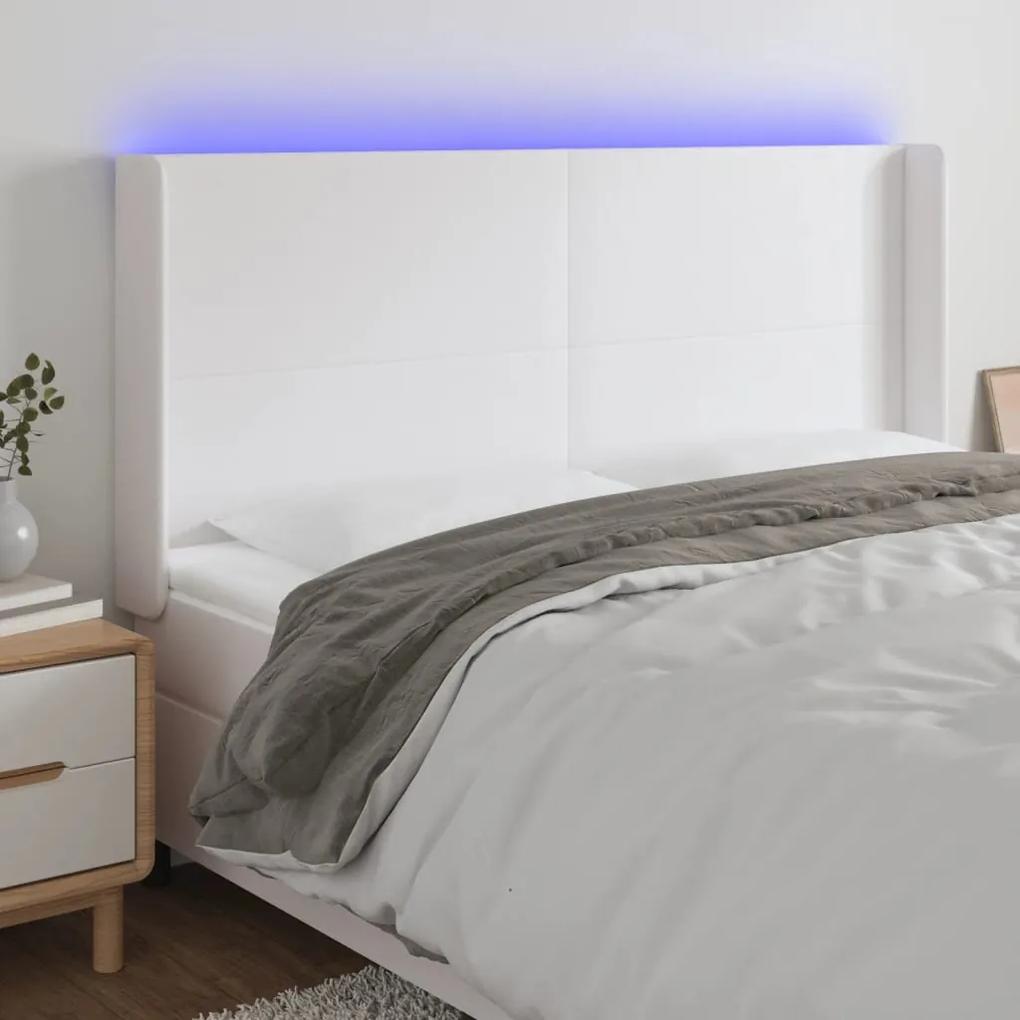 3123871 vidaXL Tăblie de pat cu LED, alb, 183x16x118/128 cm, piele ecologică