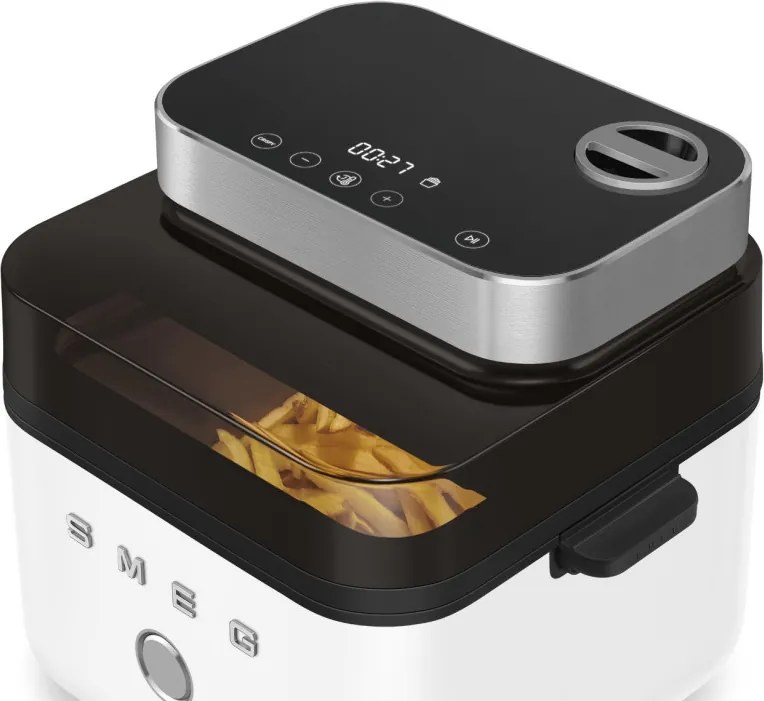 Friteuza cu aer cald Smeg Collezione AFC01WHMAU, 1450 W, 7,3 l, 40-200 °C, 7 programe, Mod dublu, Comandă tactila, Timer, LED, Alb