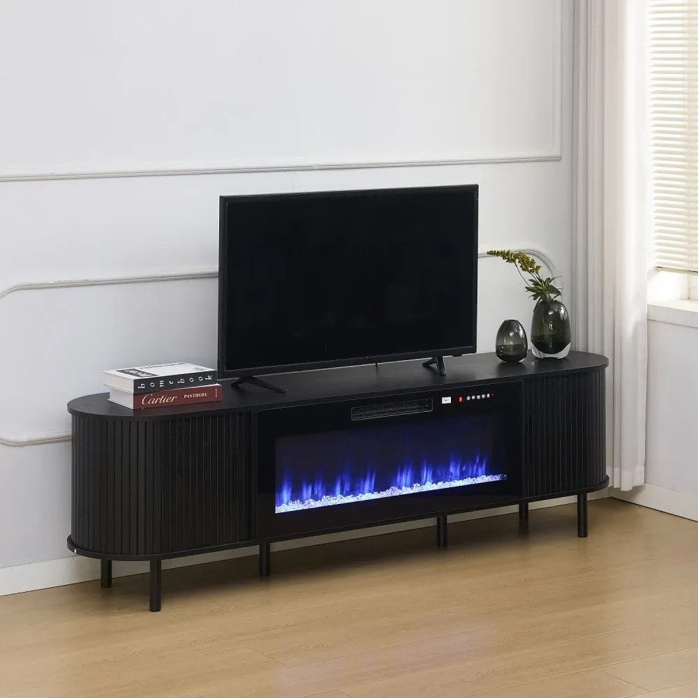 Comodă TV cu șemineu electric cu Încălzire, iluminare LED , 12 culori, Telecomandă, 180 cm, MOB136 Negru
