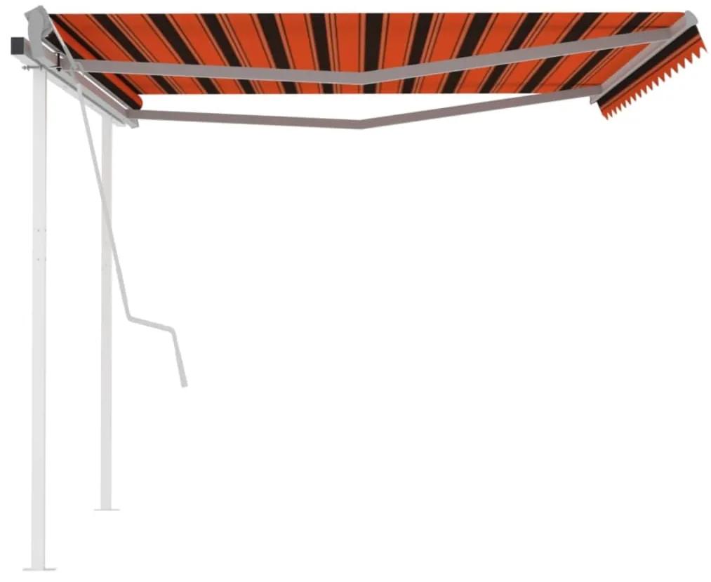 Copertina retractabila manual cu stalpi, portocaliumaro, 4x3 m portocaliu si maro, 4 x 3 m