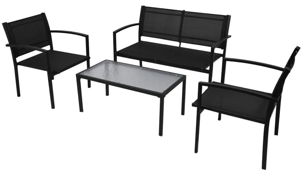 vidaXL Set mobilier de grădină, 4 piese, negru, textilenă