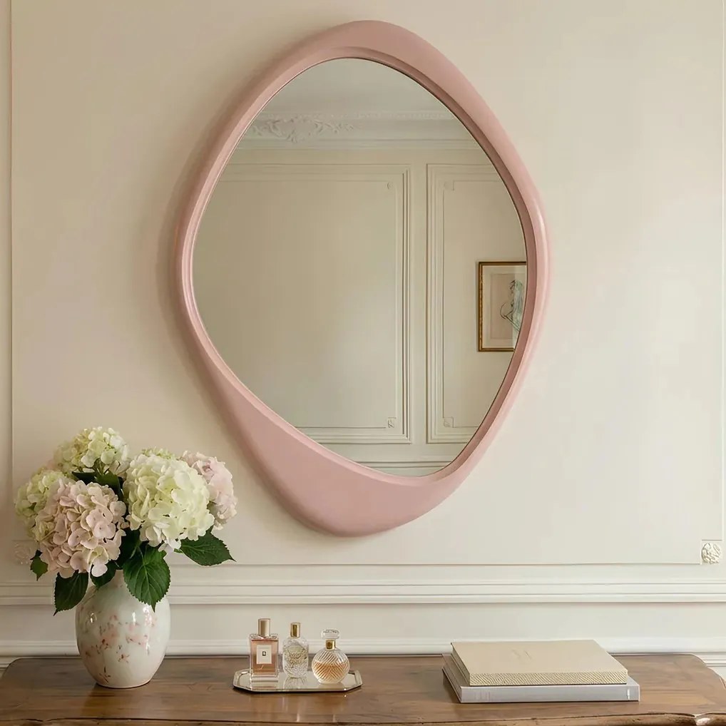 Oglinda de perete decorativa ORGANIC 90cm rosa