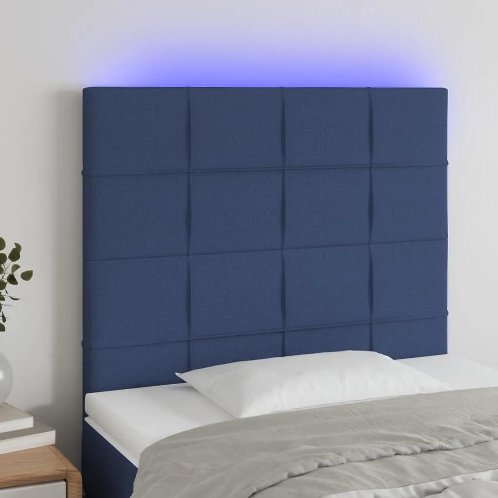 3122404 vidaXL Tăblie de pat cu LED, albastru, 80x5x118/128 cm, textil