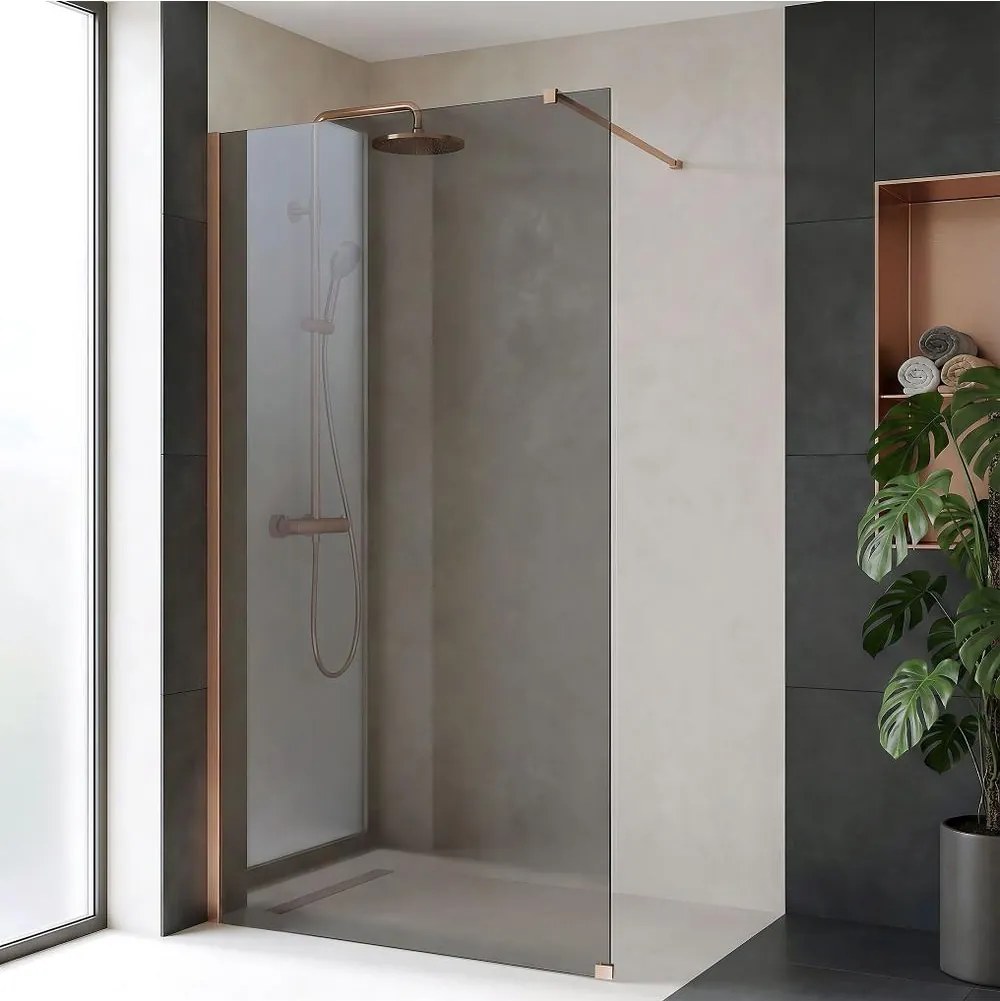 Paravan de dus fumuriu Rea Flexi Grey 120 cm cupru periat