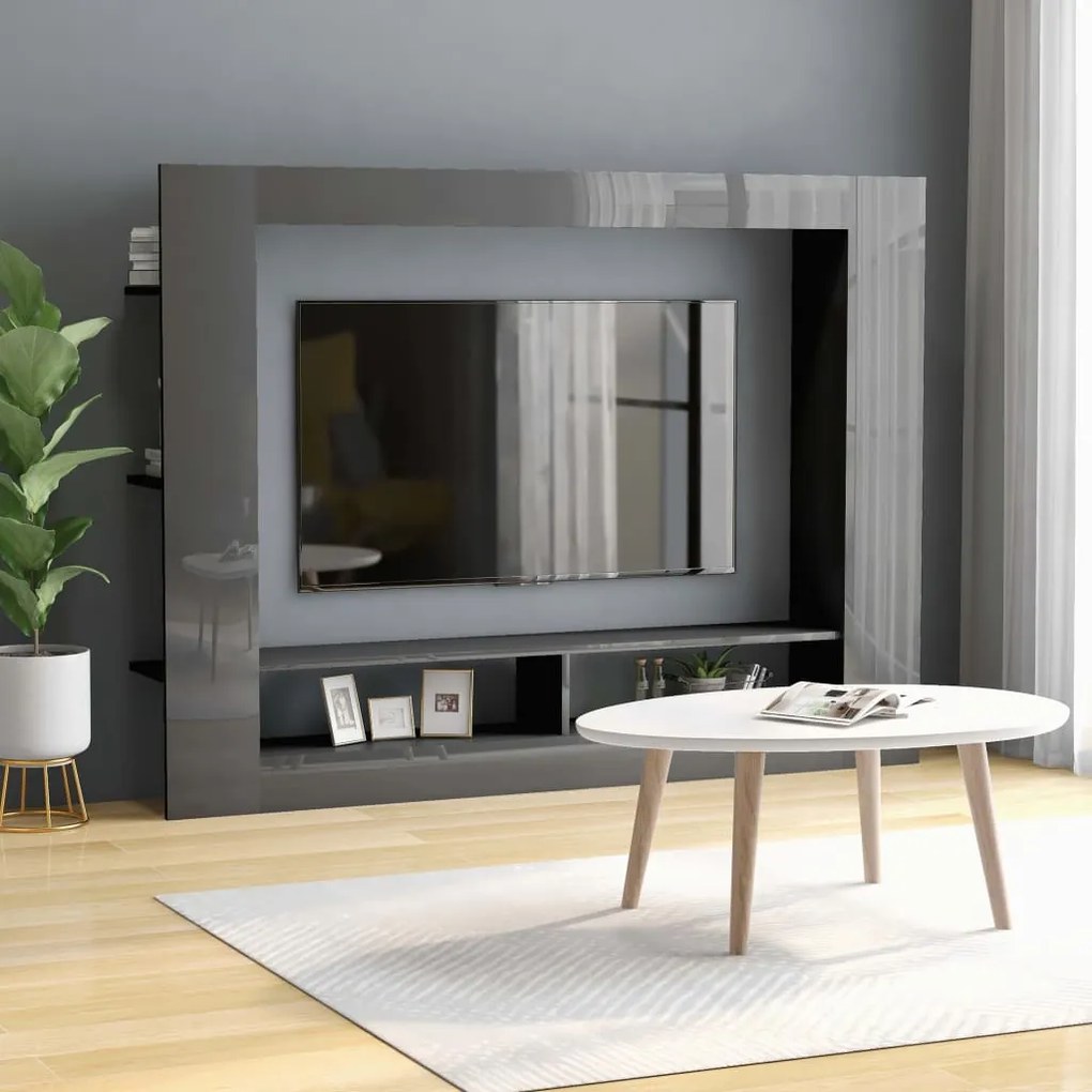 800746 vidaXL Comodă TV, gri lucios, 152 x 22 x 113 cm, PAL