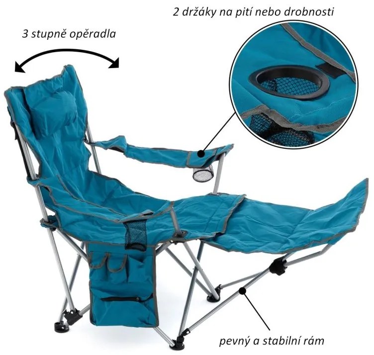 Set de 2 scaune de camping cu suport de picioare,albastru