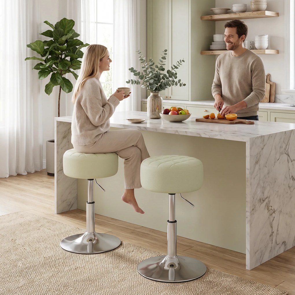 HOMCOM Scaun de Bar din Piele Ecologică PU, Reglabil pe Înălțime, Șezut Moale Gros, Rotire 360°, Pentru Insulă, Alb | Aosom Romania