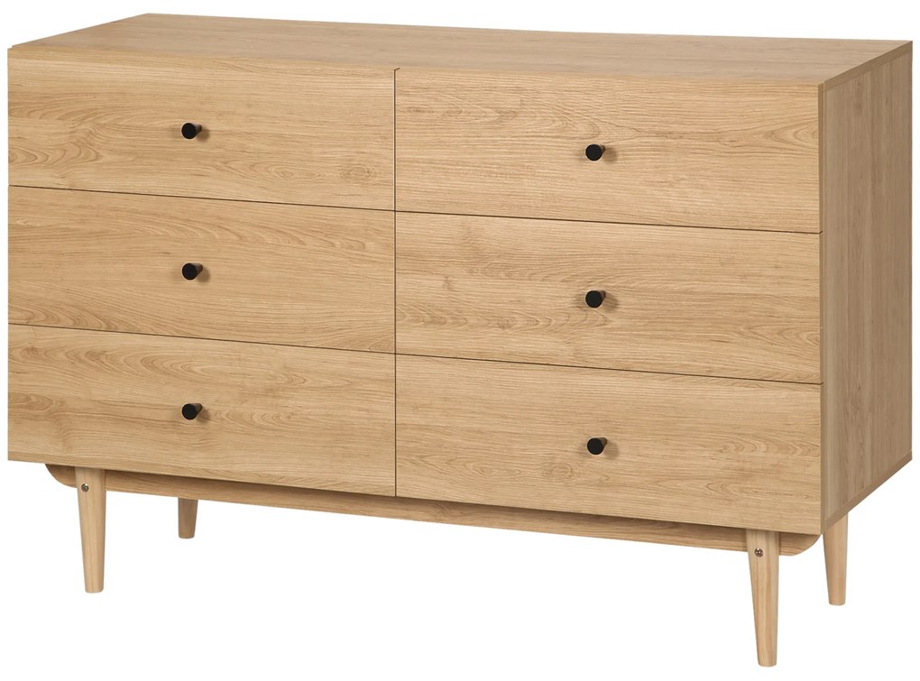 HOMCOM Comodă 6 sertare mobilier de depozitare picioare din lemn masiv 120 x 40 x 80 cm culoare lemn | Aosom Romania