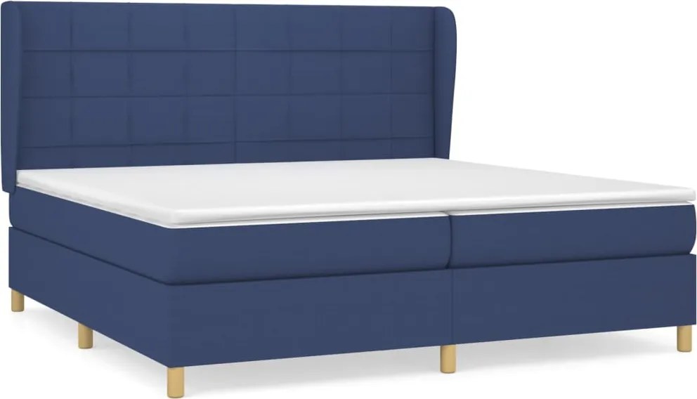 vidaXL Pat box spring cu saltea, albastru, 200x200 cm, textil