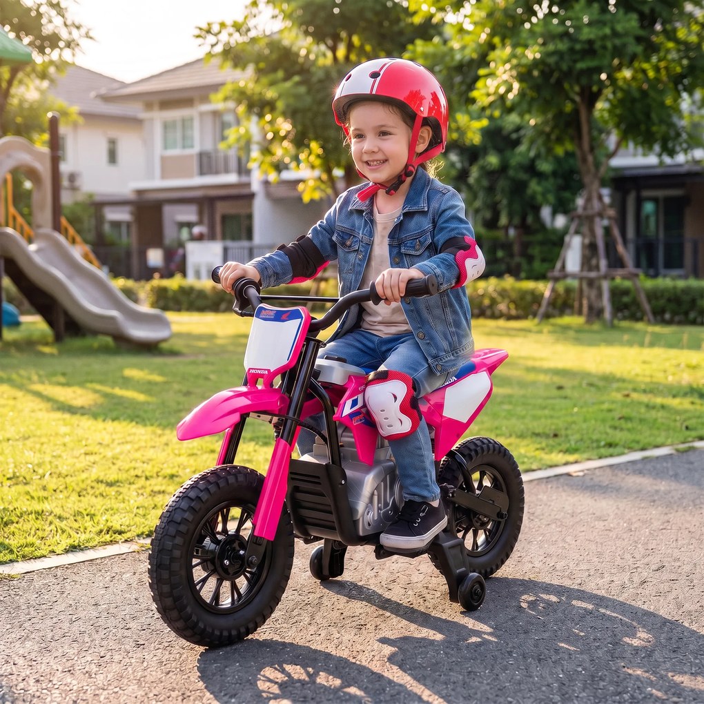 AIYAPLAY Motocicletă electrică pentru copii 3+ ani, licență Honda CRF 450R, 12V, baterie litiu, cu suspensii, roz | Aosom Romania