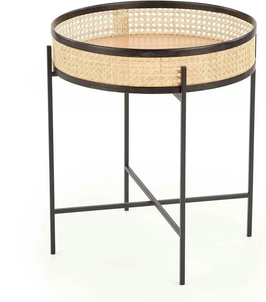 Masuta cafea LANIPA, negru/stejar natural, ratan/otel, 50x50x55 cm