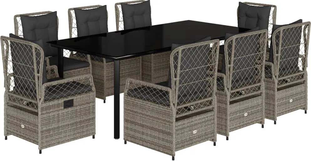 vidaXL Set mobilier grădină cu perne, 9 piese, gri, poliratan