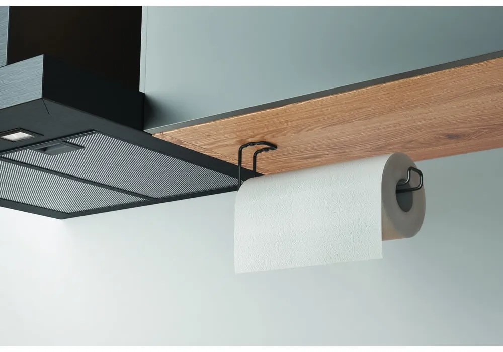 Suport de perete pentru prosoape de bucătărie Metaltex, negru