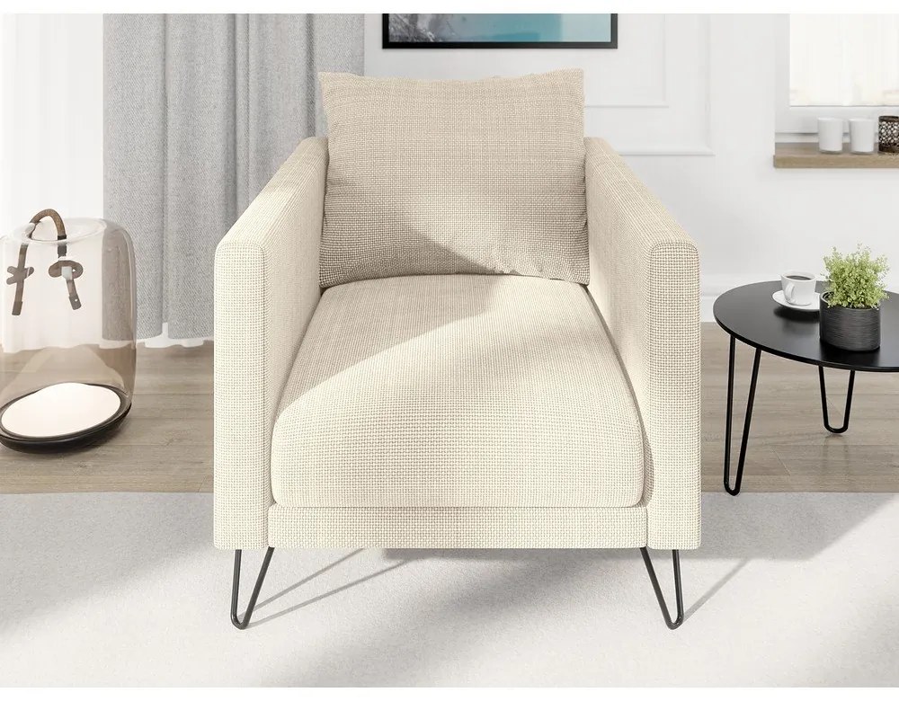 Fotoliu crem cu tapițerie din chenille Freya – Ropez