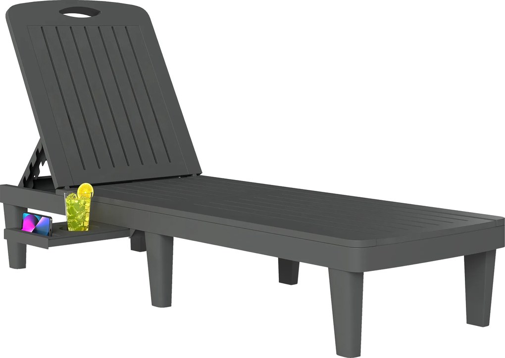 Outsunny Set de 2 șezlonguri de grădină din plastic PP cu tavă laterală, reglabile în 5 poziții, gri | Aosom Romania