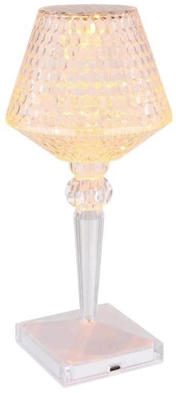 Lampa de masa cu baterii, plastic transparent cu efect de cristal Gixi alb
