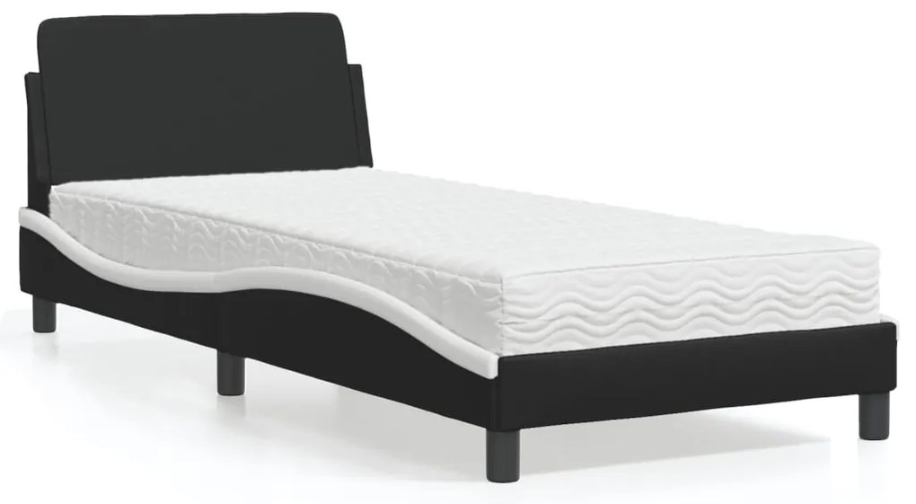 vidaXL Pat cu saltea, negru și alb, 80x200 cm, piele ecologică