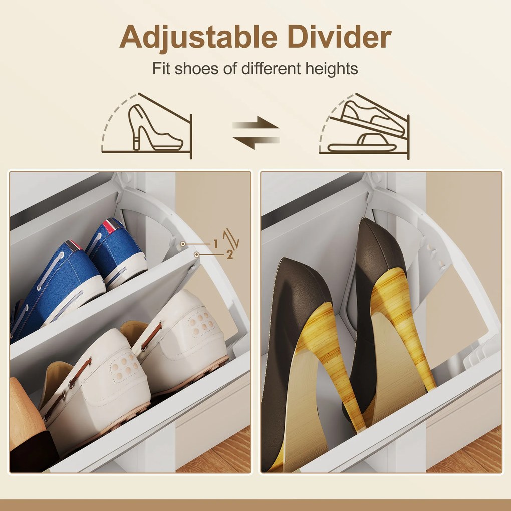 HOMCOM Dulap de pantofi subțire în stil Boho cu 2 sertare rabatabile, pentru 14 perechi de pantofi, Alb | Aosom Romania