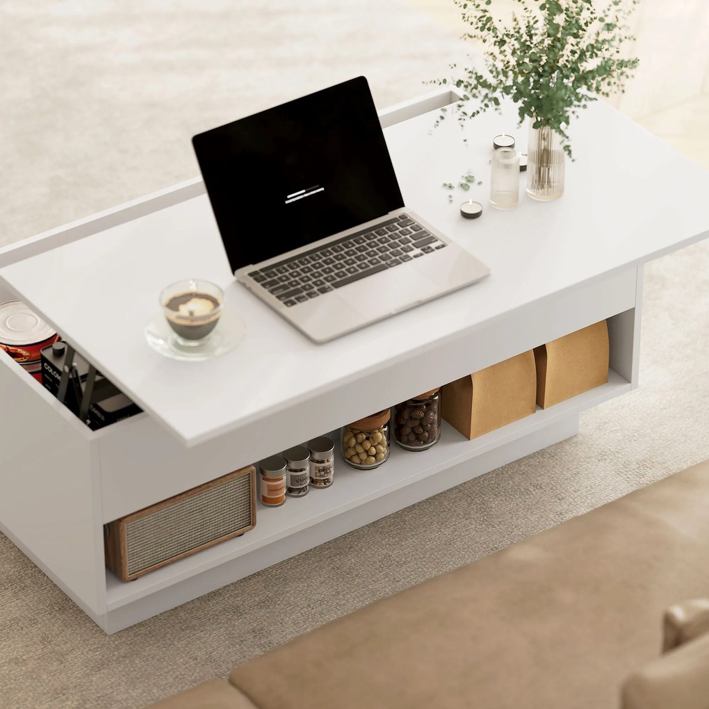 HOMCOM Masă de cafea rabatabilă, masă de salon cu compartiment ascuns și 2 sertare, 100 x 50 x 44 cm, blanc | Aosom Romania