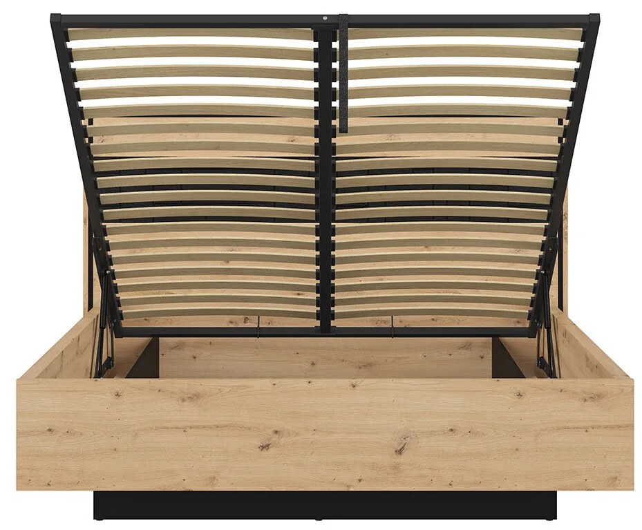 Pat matrimonial 160 cm Pont LOZ/160 (cu somiera) (Stejar artisan + Negru mat). 1063045
