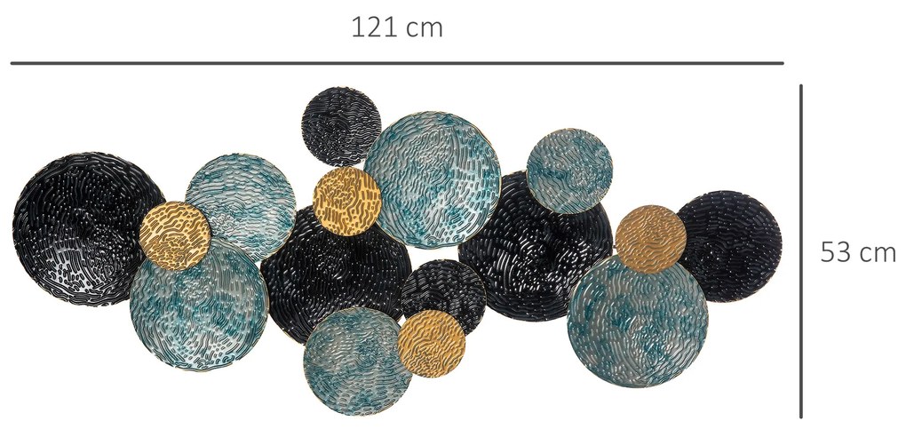 Decorațiune de perete 3D HOMCOM cu Cercuri 121 cm x 4 cm x 53 cm Metal Albastru + Negru | Aosom Romania