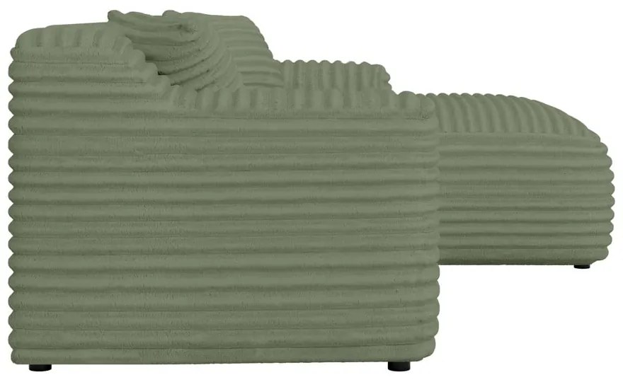 Colțar verde cu tapițerie din catifea reiată (cu colț pe partea dreaptă, cu șezlong) Martin – Ropez