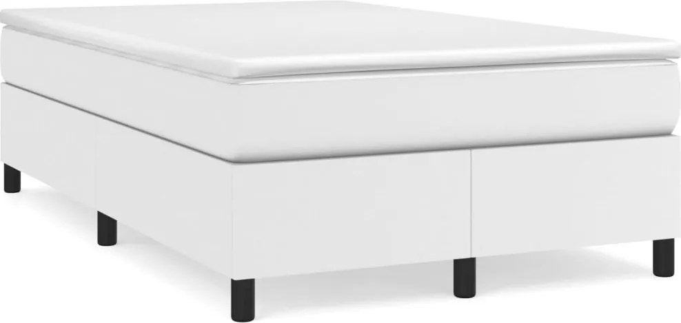 vidaXL Pat box spring cu saltea, alb, 120x200 cm, piele ecologică