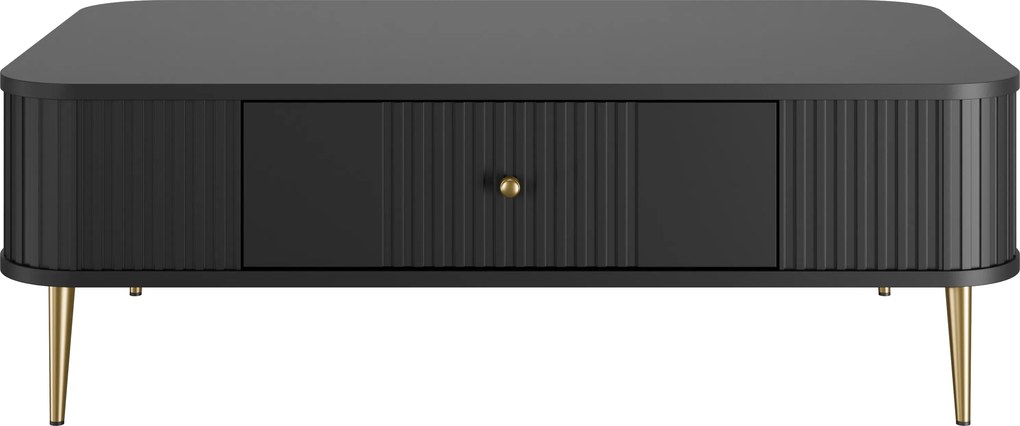 Măsuță de cafea Vesper 103x60 cm cu sertar - negru / picioare aurii