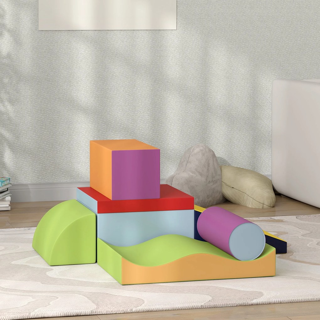 HOMCOM Set de 7 Blocuri Moi pentru Copii 1-3 Ani în Spumă și Piele PU, pentru Casă și Grădiniță, Multicolor | Aosom Romania