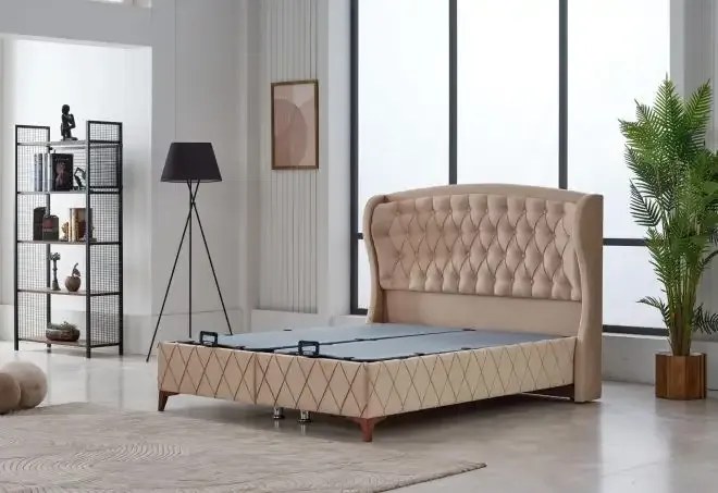 Pat tapițat de lux pentru 2 persoane cu ladă Marisa