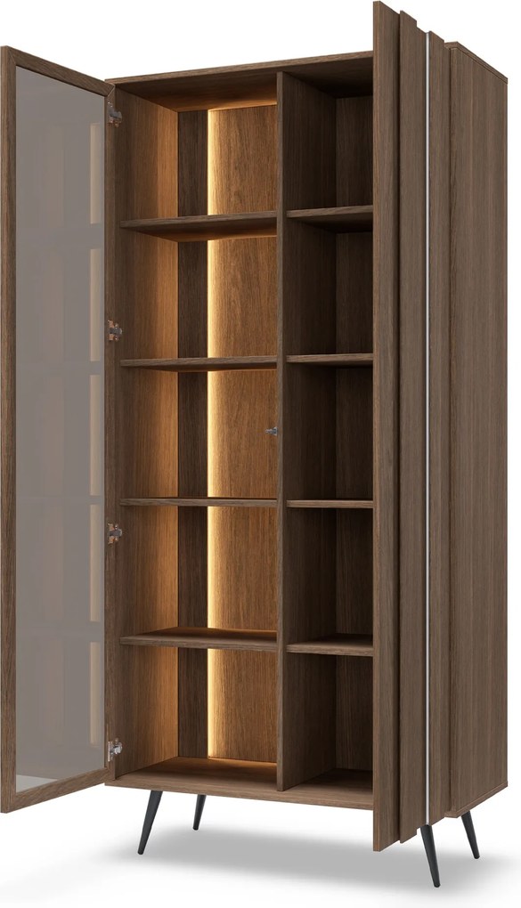 Vitrină înaltă Flaro 93 cm cu iluminare - stejar Dunin