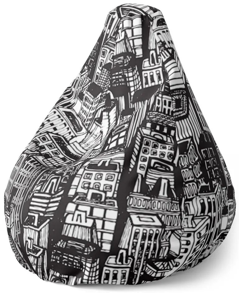 Sac de șezut Pear zgârie-nori desenați - pentru copii, negru / alb