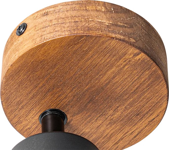 Spotlight industrial negru cu lemn inclinabil - Jeana