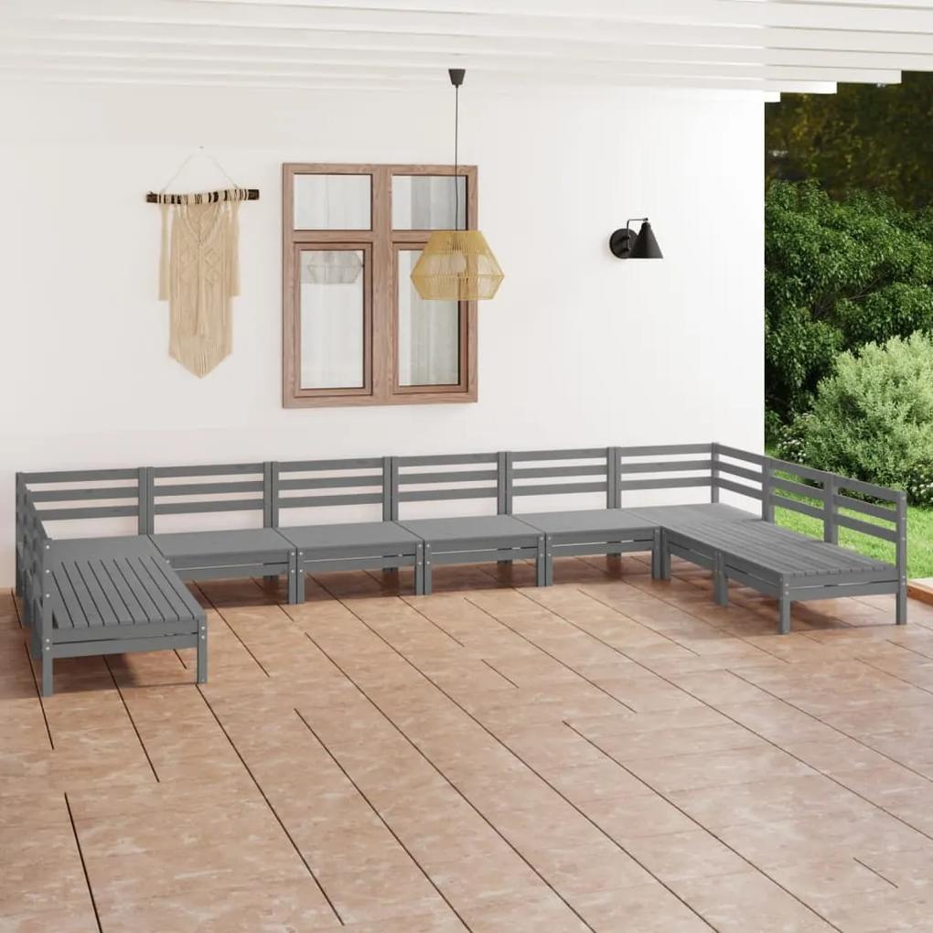 3083426 vidaXL Set mobilier relaxare grădină, 10 piese, gri, lemn masiv pin