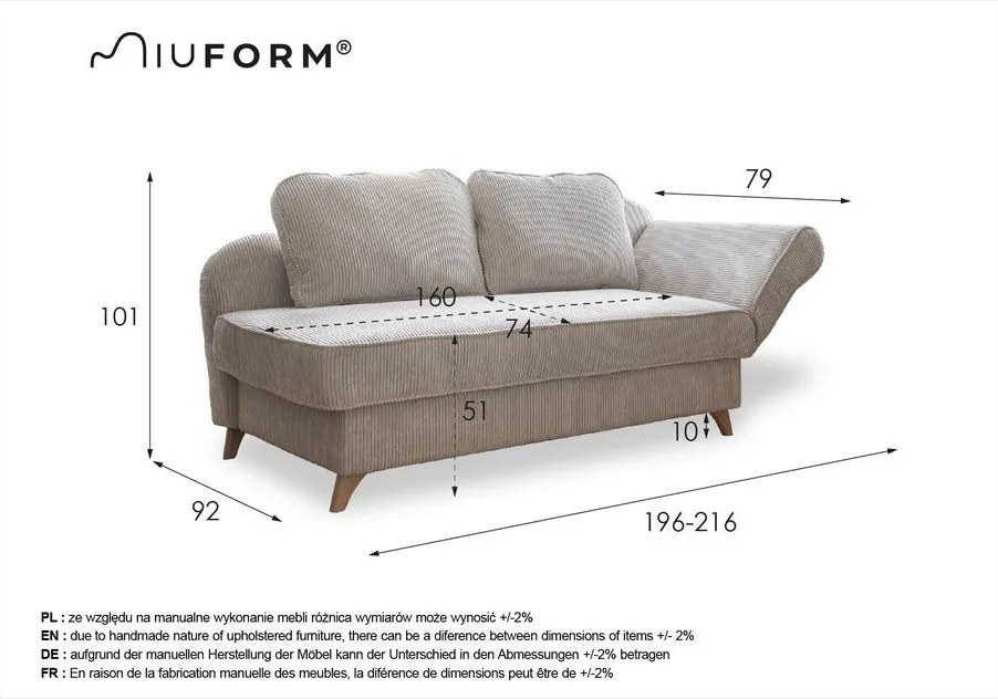 Șezlong roz prăfuit cu tapițerie din catifea reiată (cu colț pe partea dreaptă) Chic Charlotte – Miuform