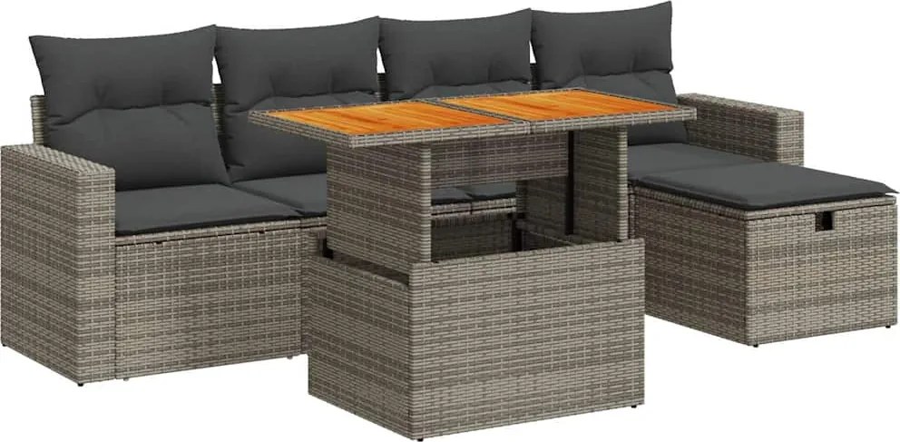 vidaXL Set mobilier grădină cu perne 6 piese gri poliratan/lemn acacia
