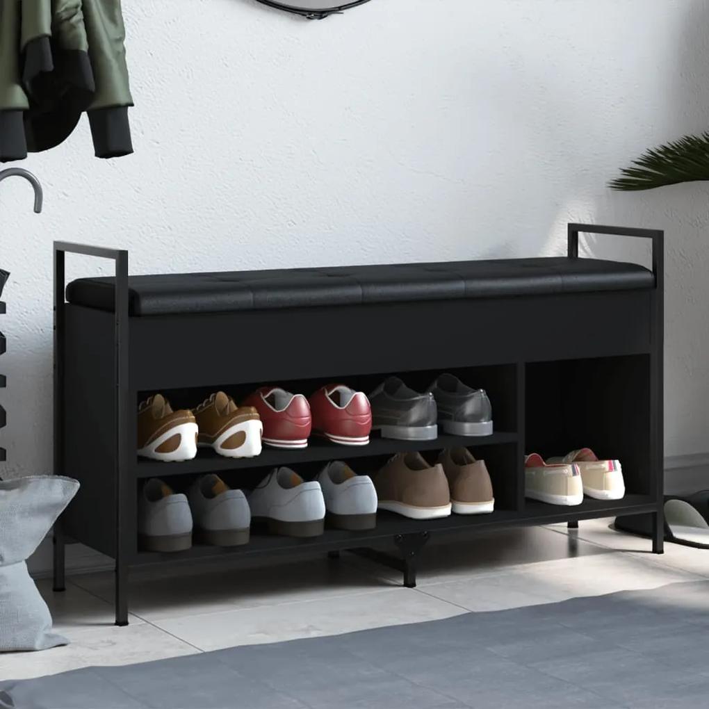 Banca de pantofi, negru, 105,5x32x57,5 cm, lemn prelucrat