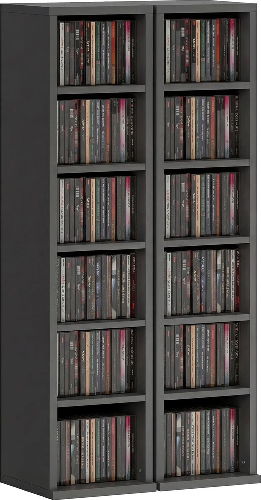 HOMCOM Set de 2 rafturi coloane dulap de depozitare CD-DVD 12 compartimente 21 x 22,5 x 88,5 cm capacitate 204 CD-uri negru | Aosom Romania