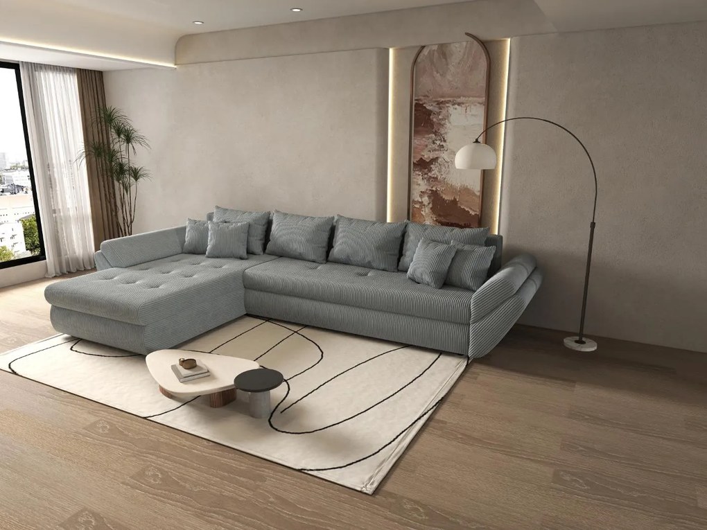 Colțar extensibil dumonde cu ladă de depozitare si sezut confortabil din spuma high-density, Loana XL Zoom Grey 335x185 cm