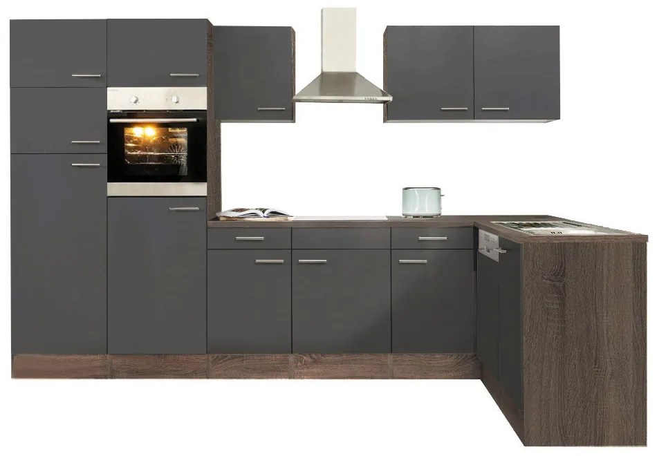 Mobilă de bucătărie de colț Yorki 340, corp din stejar Yorki, cu față antracit satinat