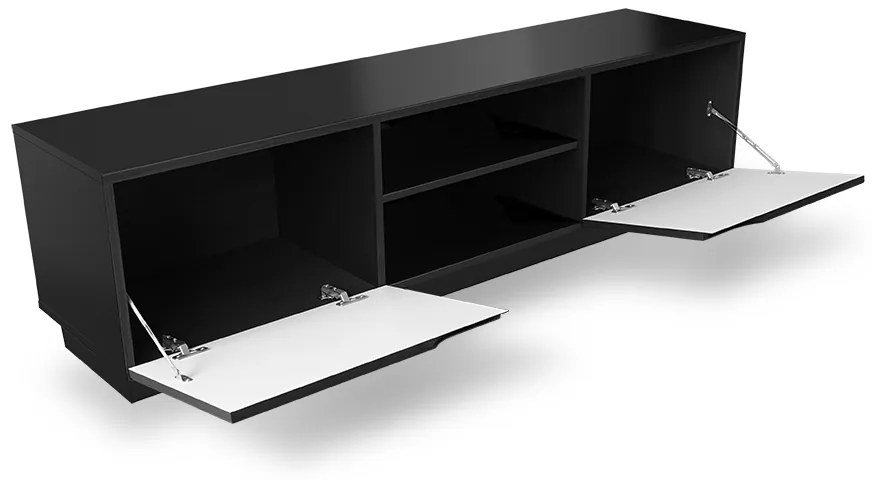 Comodă TV Loftia Mini 160 cm cu nișe – negru / negru mat