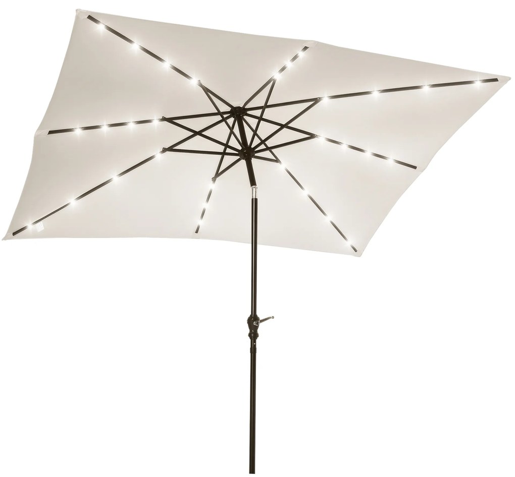 Outsunny Parasol de gradina parasol drept 3 x 2 m luminos rectangular inclinabil parasol LED solar otel poliester crem | Aosom Romania