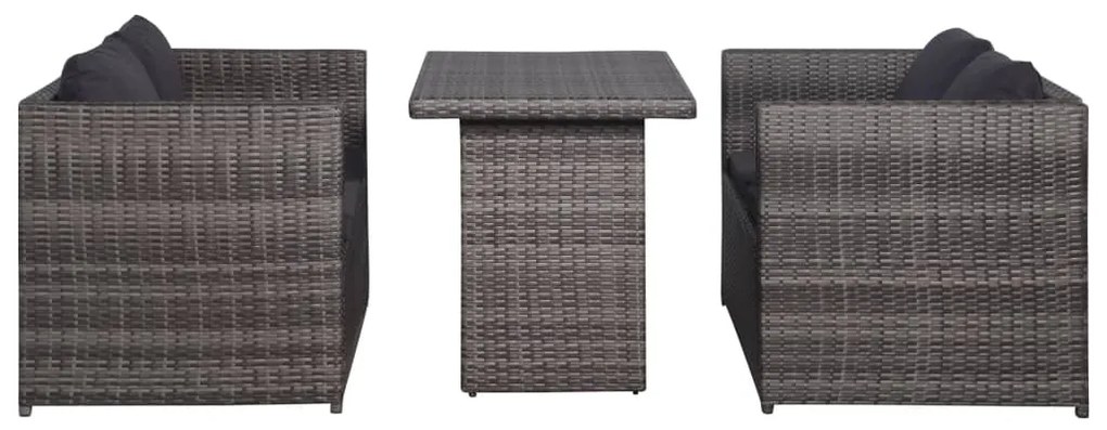 43915 vidaXL Set mobilier bistro cu perne, 3 piese, gri, poliratan