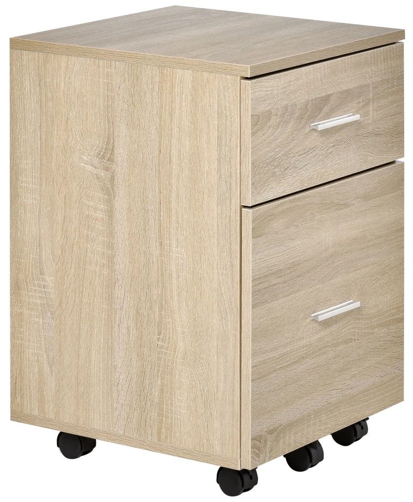 Vinsetto Sertar de birou sertar de depozitare mobil 2 sertare 5 roți din placaj de particule 39,5 x 39 x 58,5 cm stejar | Aosom Romania