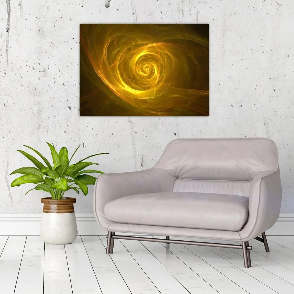 Tablou pe sticlă cu spirala abstractă în galben (70x50 cm)