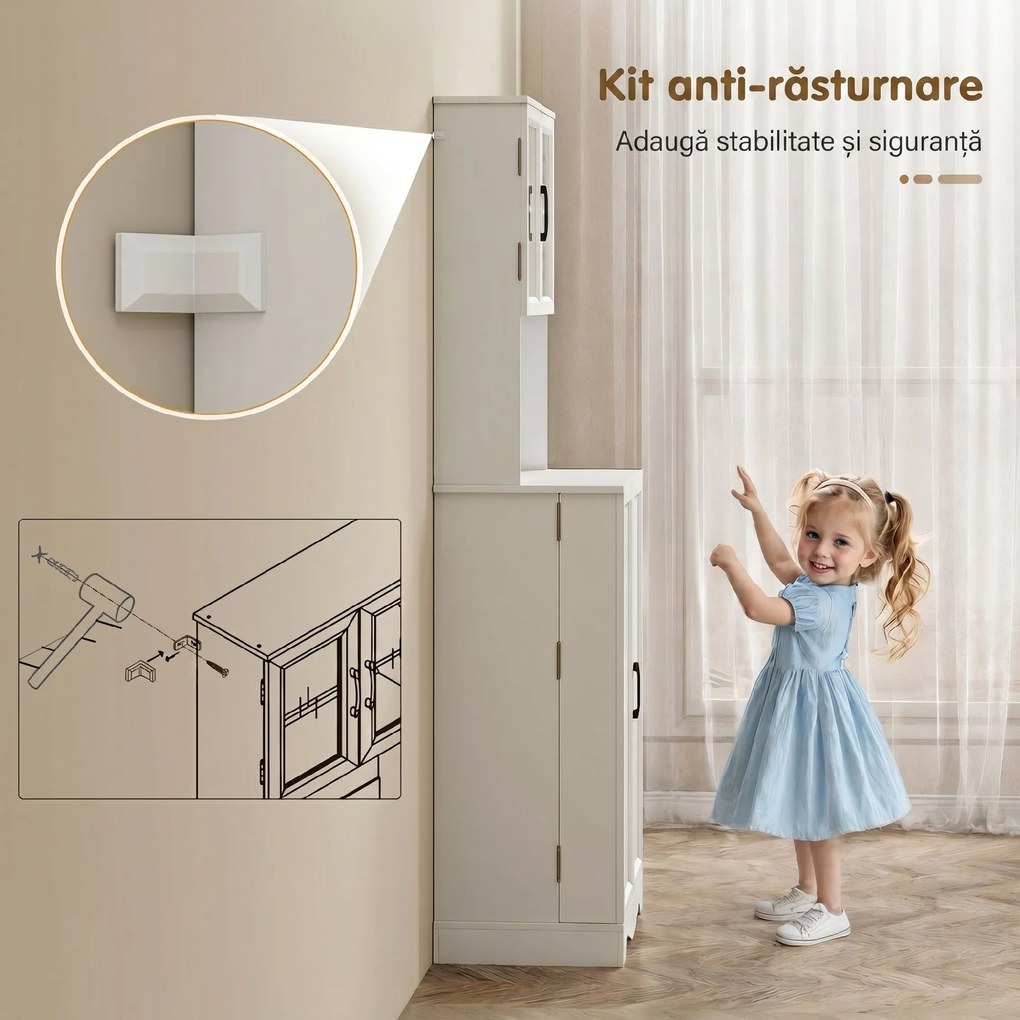 HOMCOM Mobilă de Depozitare pentru Bucătărie cu 2 Dulapuri și 8 Rafturi, din Lemn și Acrilic, 60x39.5x179.6 cm, Alb | Aosom Romania