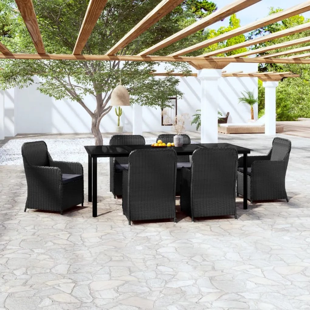 3099533 vidaXL Set de masă pentru grădină, 7 piese, cu perne, negru