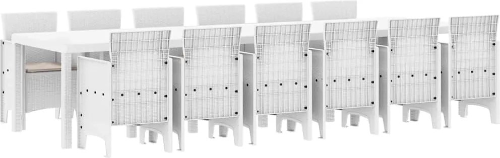vidaXL Set de masă pentru grădină 13 pcs Alb Ratan Polt