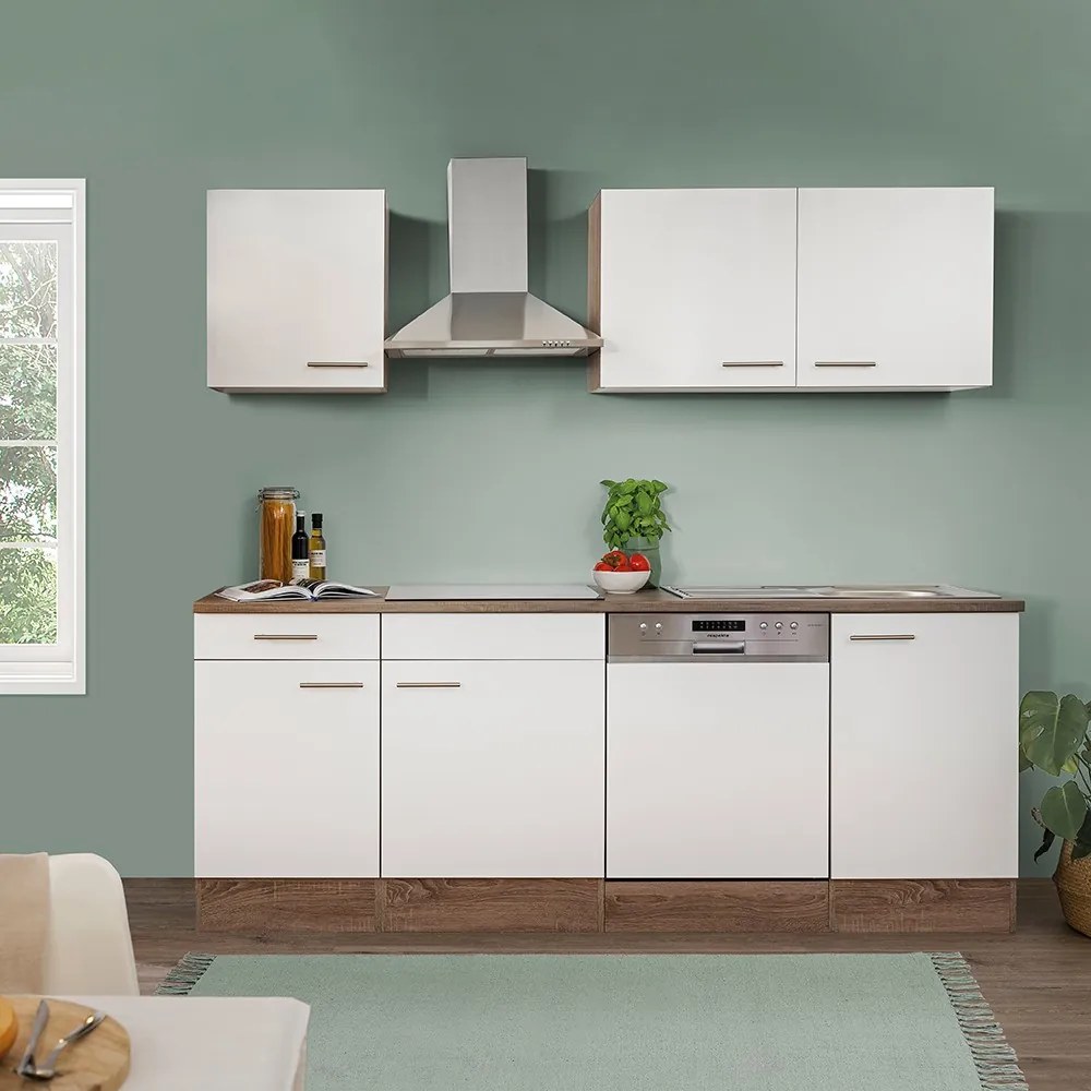 Mobilă de bucătărie Yorki 220, corp din stejar Yorki, cu față alb satinat